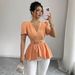 2026 Euroean And American Fashion Style V-neck Cross-waist Solid Color Short-sleeve Women's Cro_ecoleips.com