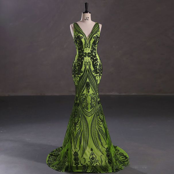 Women's Clothing Annual Party Evening Dress Sleeveless Sexy V Neck Dress Banquet Ball Sequin Dress_ecoleips.com