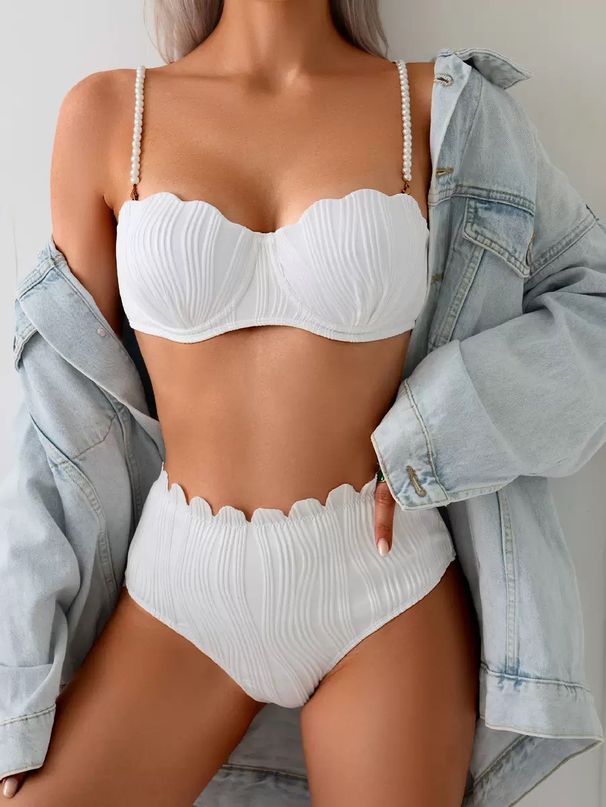 Verve 2025 New White High-End Three-Point Shell Bikini Fashion Backless Sexy Two-Piece Swimsuit For Women_ecoleips.com