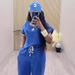 Women's Style Denim Set Round Neck Short Sleeve Top With Tie Waist Loose Straight Leg Trousers_ecoleips.com