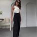 Women's Clothing fashion solid color oblique collar slim fit top high waist wide leg pants suit_ecoleips.com