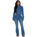 Fashion Retro Women's Denim Jacket Set Button Detail American Style Clothing_ecoleips.com
