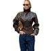 Women's Clothing Women's Slim Fit High Neck Zipper Fishbone PU Leather Jacket Solid Color Style Autumn Winter_ecoleips.com