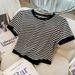 Women's Clothing Milk Silk Trousers Short Sleeves Short Set Versatile Striped Fashion Slim Suit Large Size Two Piece Suit_ecoleips.com