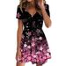 2025 European American Cross-border Fashion Summer New Dress With Floral Print, V-neck, And Short Sleeves_ecoleips.com