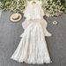 Women's Clothing French Retro Court Style Two Piece Loose Fitting French Vintage Lace Two-Piece Set – Elegant Crochet Top & High-Waisted Skirt_ecoleips.com