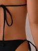 Solid Black Gold Bead Bikini Set Halter Tie Side High Cut Two Piece Beach Swimsu_ecoleips.com