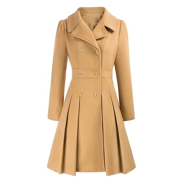 Women's Clothing Double-Breasted Pea Coat – A-Line Trench Coat With Notch Lapel & Pockets_ecoleips.com