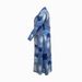 Longline Denim Print Windbreaker Coat For Women - Versatile Blue Collarless Jacket Versatile Full-Zip Closure_ecoleips.com
