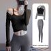 Women's Long Sleeved Tank Top Padded Bra Straps Two Piece Yoga Set Slimming Hip Lifting Pilates Fitness Stylish Simple Flattering_ecoleips.com