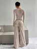 K New Striped High Waist Slimming Wide Leg Pants Set For Women_ecoleips.com