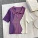 Korean-Style Polo Collar Knit Top – Sweet Color-Block Slim Fit Cropped Sweater For Petite Women, Fall/Winter Essential_ecoleips.com