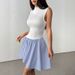 Women's Clothing Splicing Plaid Short Skirt Sleeveless Half High Collar Dress_ecoleips.com