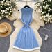 Women's Clothing High End Niche Knitted Dress For Women In Summer Retro Waist Slimming Contrast Color Stitching Pleated Vest Skirt_ecoleips.com