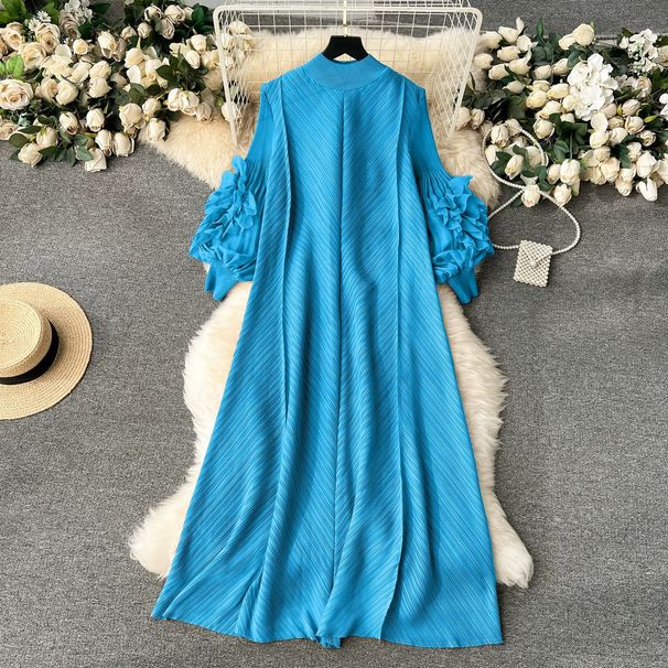 Women's Clothing Solid Color Dress Light Mature Style Three Dimensional Flower Loose Slim Drape Style Long Skirt_ecoleips.com