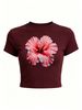 Women’s Trendy Logo Print Crop Top, Y2K Short Sleeve Casual Fashion T-Shirt_ecoleips.com
