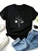Women Crew Neck Short Sleeve T-Shirt, Minimalist Crown Thorn Cursive Line Graphic Loose Fit Casual Summer Basic Tee Tops_ecoleips.com