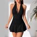 Sexy Halter Neck Mini Dress – Deep V-Cut Bustier With High Waist For Date Night & Parties Breathable & Stretchy_ecoleips.com