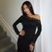 Women's Autumn Long Sleeve T-Shirt Asymmetrical Neckline Lace Patchwork Short Off-Shoulder Sexy Top Fit True to Size_ecoleips.com