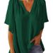 Women's Clothing Summer Casual Women's T-Shirt Chiffon Blouse V Neck Top Loose Fit New_ecoleips.com