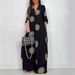 Women's Clothing Middle Loose Long Printed Robe Top Wide Leg Pants Two Piece Set_ecoleips.com