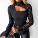European American Cross-border 2025 New Elegant Lace Spliced Long-sleeve T-shirt In Black, Stylish And Slimming_ecoleips.com