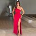 Women's Clothing Backless Oblique Shoulder High Slit Dress Sexy Fashion Shoulder Less Sleeveless Long Dress Spring And Summer_ecoleips.com