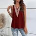 Women's Sexy Hollow out V-neck Sleeveless Casual Tank Top Loose Solid Top_ecoleips.com