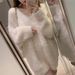 K Women's New V-neck Sweater; Soft, Sweet, And Lazy Style; Large Size Knitted Sweater For Women. No Necklace Or Other Accessories_ecoleips.com