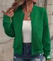 Women's Stylish High-Neck Zip-Up Knit Cardigan Long Sleeve Elegant Outerwear For Casual & Office Wear (Green, Black, White, Light Grey)_ecoleips.com