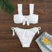 Women's Clothing Mesh Fabric Solid Color Lace Bow Swimsuit Women's Bikini Pleated Bikini Cute Girl Multi Color_ecoleips.com