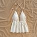 Women's Summer Casual V-Neck Backless Textured Fabric White Tank Top, Suitable For Parties, Festivals, And Dates_ecoleips.com
