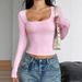 Y2K Aesthetic Long-Sleeve T-Shirt For Women – Stretchy Polyester Slim Fit, U-Neck Layering Essential_ecoleips.com