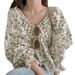 Korean-style Floral Off-shoulder Top With Drawstring Design, Slimming And Sweet Little Blouse For Women_ecoleips.com