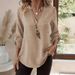 Aria Basics Aria Basics 2025 Spring Summer European And American Cross-Border New Women's Casual Loose Plus Size V-Neck Solid Color Shirt_ecoleips.com