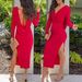 Women's Clothing Red Backless Swinging Neck Design Long Sleeve Side Slit Mid Length Dress_ecoleips.com