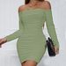 Aria Basics Aria Basics 2025 Cross-Border Women's Spring Autumn Off-Shoulder Long Sleeve Ruched Elegant Bodycon European And American Sexy_ecoleips.com