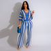 Women's clothing sexy ladies V-neck hollow striped lapel knitted wide pants suit_ecoleips.com