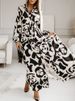 Women Retro Floral Print Office Shirt Dress Elegant Turn-down Collar Button Split Long Dress Autumn Long Sleeve Loose Maxi Dress_ecoleips.com