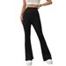 Voya Women's Spring Summer New European And American Style High-waisted Slim-fit No-belt Flared Knit Casual Long Pants Casual Flared Pants_ecoleips.com