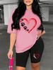 Summer Women's Casual And Fashionable Heart-shaped Printed Loose T-shirt Shorts Two-piece Set Sportswear Suitable For Daily Wear-132_ecoleips.com