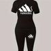 Women's Slim-Fit Printed T-Shirt & Pants Set - Stretch Polyester, Office To Casual, S-Xxl, Black Sleek Silhouette_ecoleips.com