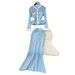 Women's Clothing Two Piece Suit Long Sleeve Sweater Skirt Set Autumn Collection French Contrast Metal Button Lotus Leaf Hem_ecoleips.com