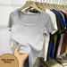 Women's Slim-Fit Ribbed Square Neck T-Shirt Short Sleeve Classic Basic Tee Sophisticated Office Wear Multiple Colors Size M to 4XL_ecoleips.com