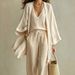 Women's 3-Piece Loungewear Set: Long Sleeve Cardigan, Sleeveless Tank Top And Wide-Leg Pants Breathable Linen-Like Casual Outfit For Spring And Summer_ecoleips.com