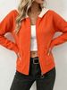 Orange Contrast Hood Pit Rib Knit Cardigan, Loose Lightweight Breathable Soft Skin-touch Zip Long Sleeve Jacket_ecoleips.com