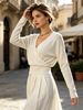 Women Cross Wrap V Neck Ribbed Knit Top Loose Long Sleeve Lightweight Hollow Texture Breathable Skin-friendly Cropped Knit Blouse_ecoleips.com