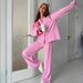 Pink Plaid Sleeve Long Pants Wearable Pajama Set European And American Autumn New Women's Homewear_ecoleips.com