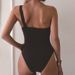 Women's Clothing Single-shoulder Metal Buckle One-piece Swimsuit Slim Belly-covered Bikini Swimsuit_ecoleips.com