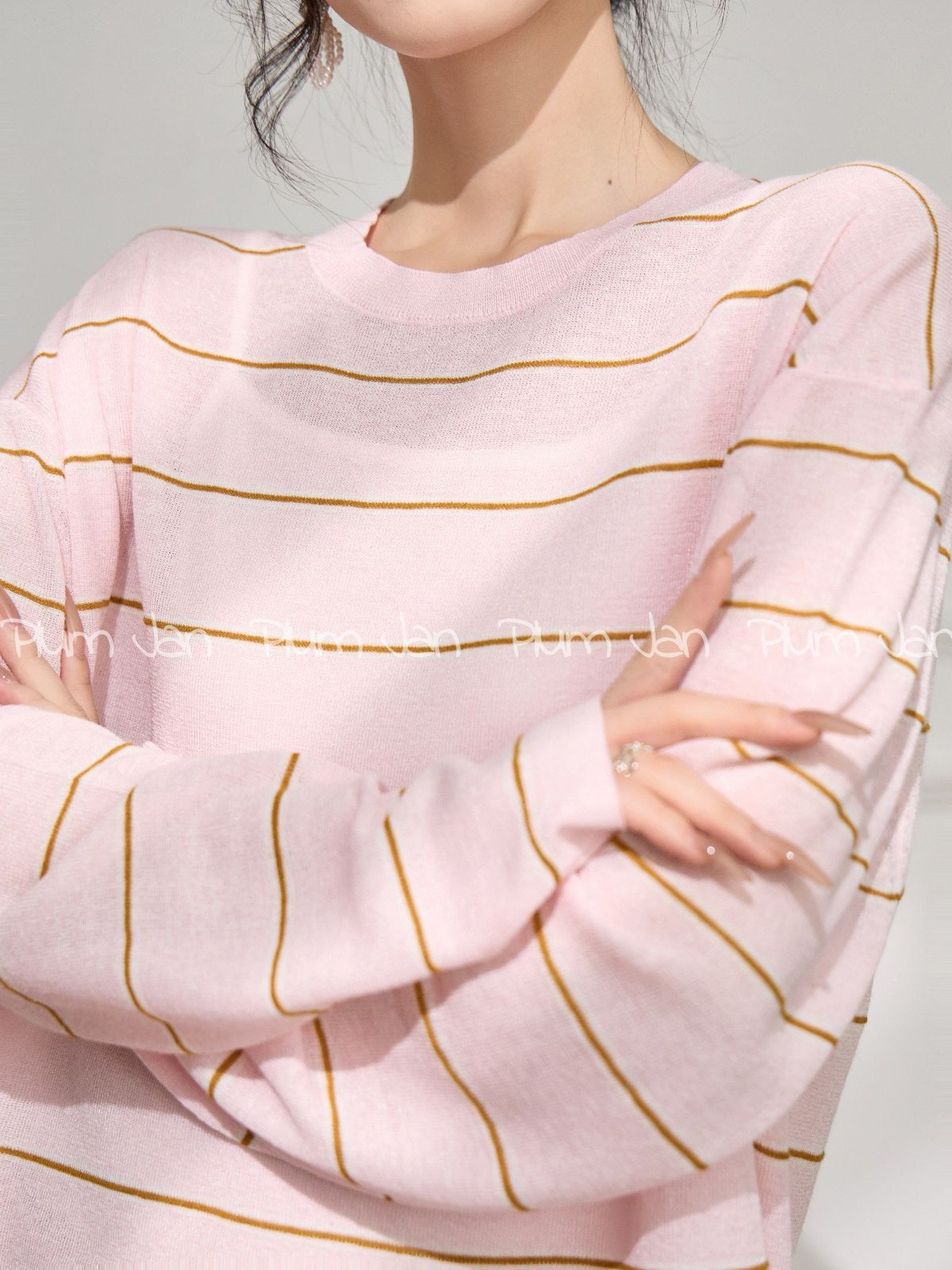 Plum Jan/Korean-style Spring-summer Casual Pink Round-neck Youthful Versatile Thin Knit Cardigan For Women_ecoleips.com